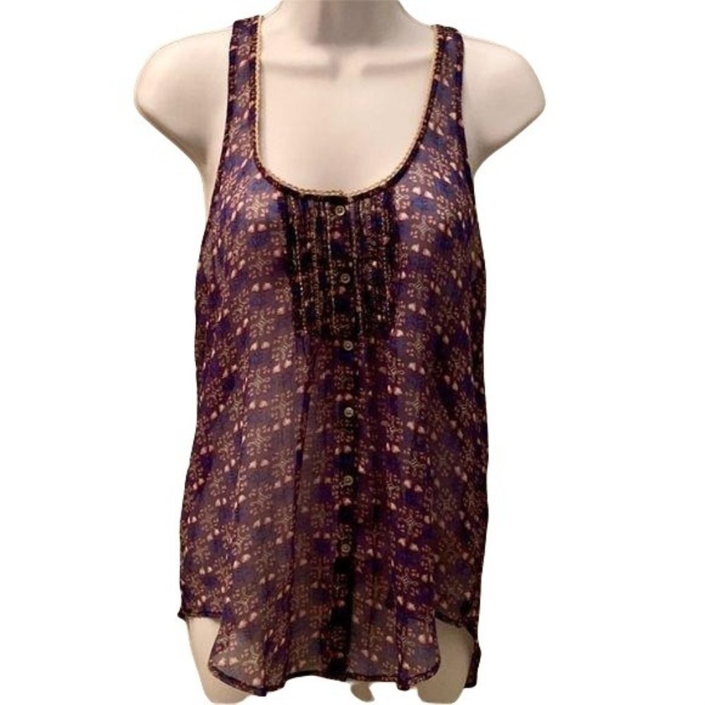 Aerie Sheer Blue Floral Button Up Racerback Top New with Tags Size Small NWT